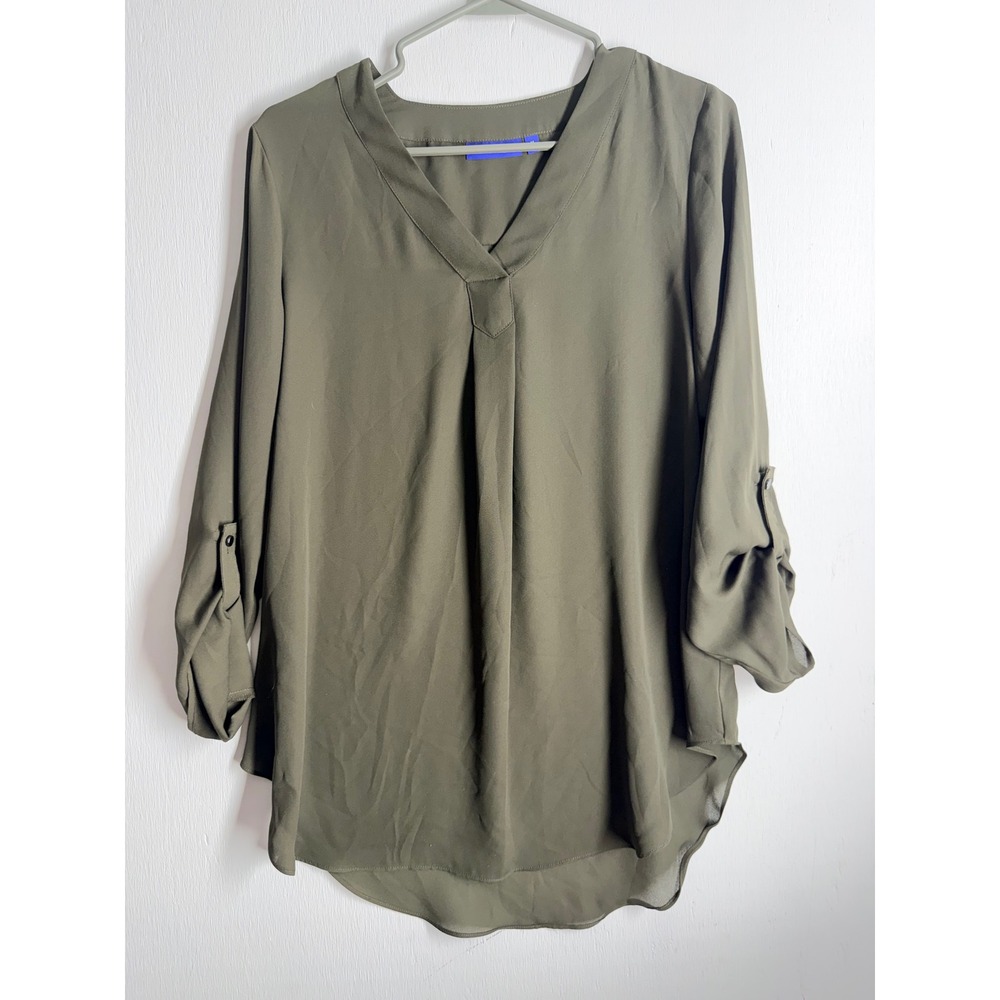 Apt 9 Womens Olive Green V-Neck Roll Tab Sleeve Blouse Top NWT Size M